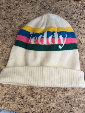 Teddy fresh off white Knit Beanie with Multicolor Stripes